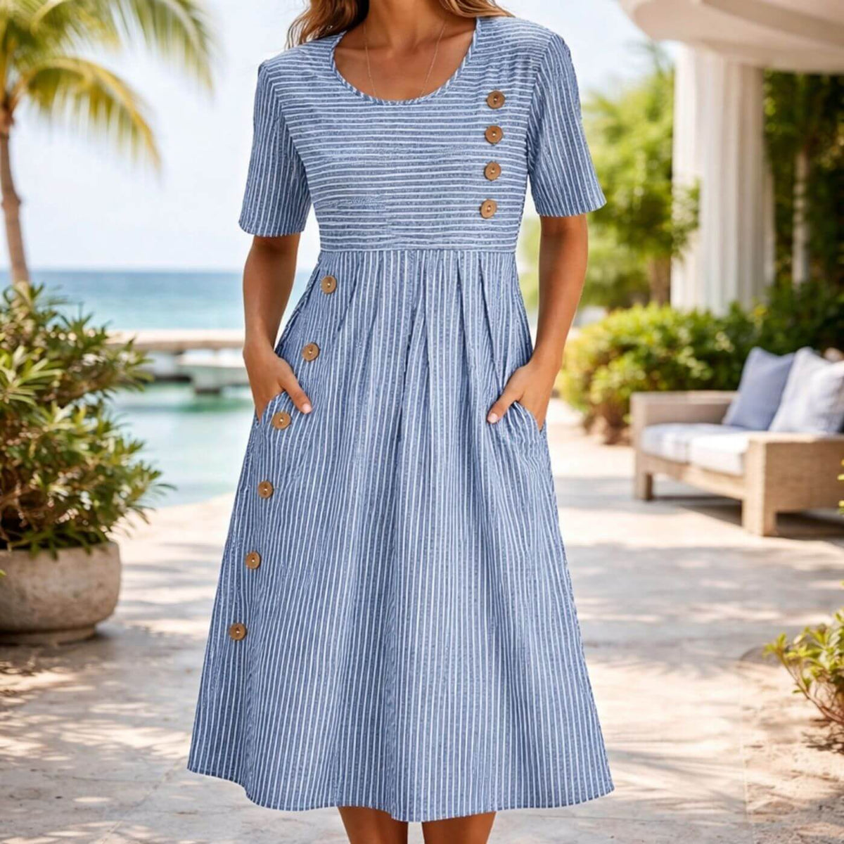 Julia | Summer Striped Midi Casual Dress