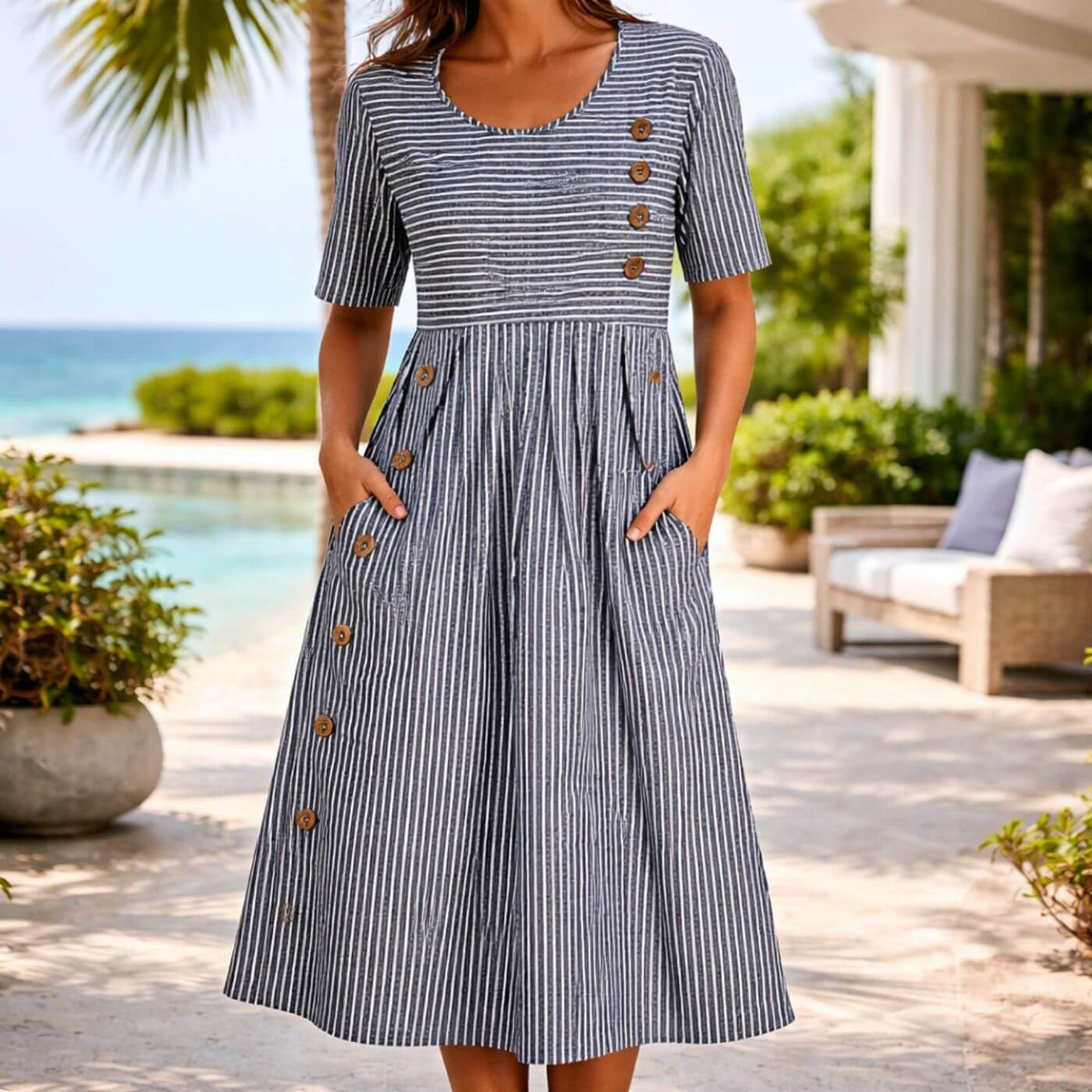 Julia | Summer Striped Midi Casual Dress
