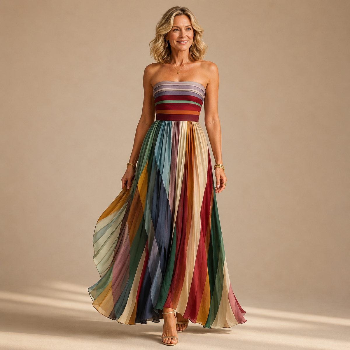 Judith | Colourful Pleated Strapless Maxi Dress