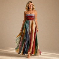 Judith | Colourful Pleated Strapless Maxi Dress