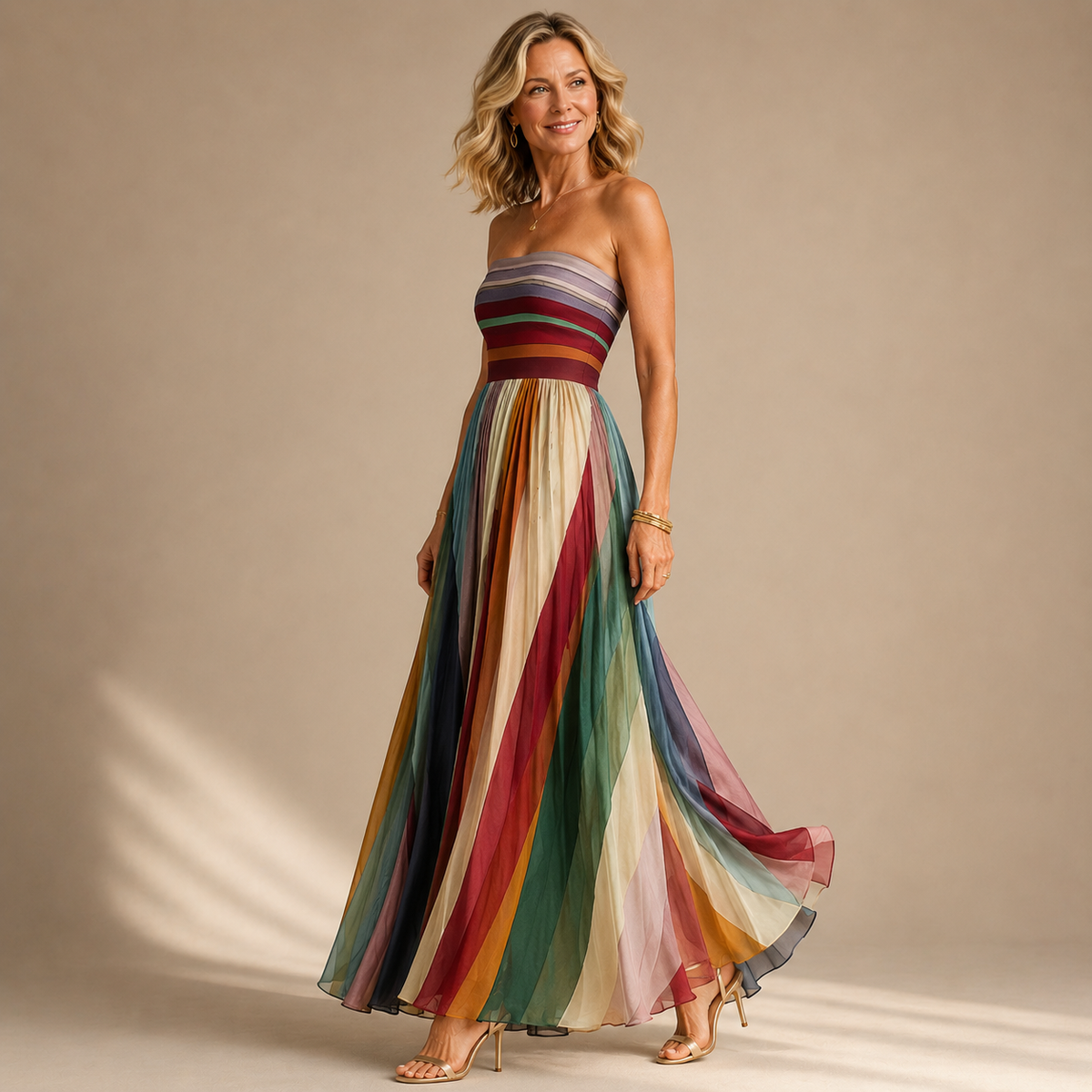Judith | Colourful Pleated Strapless Maxi Dress