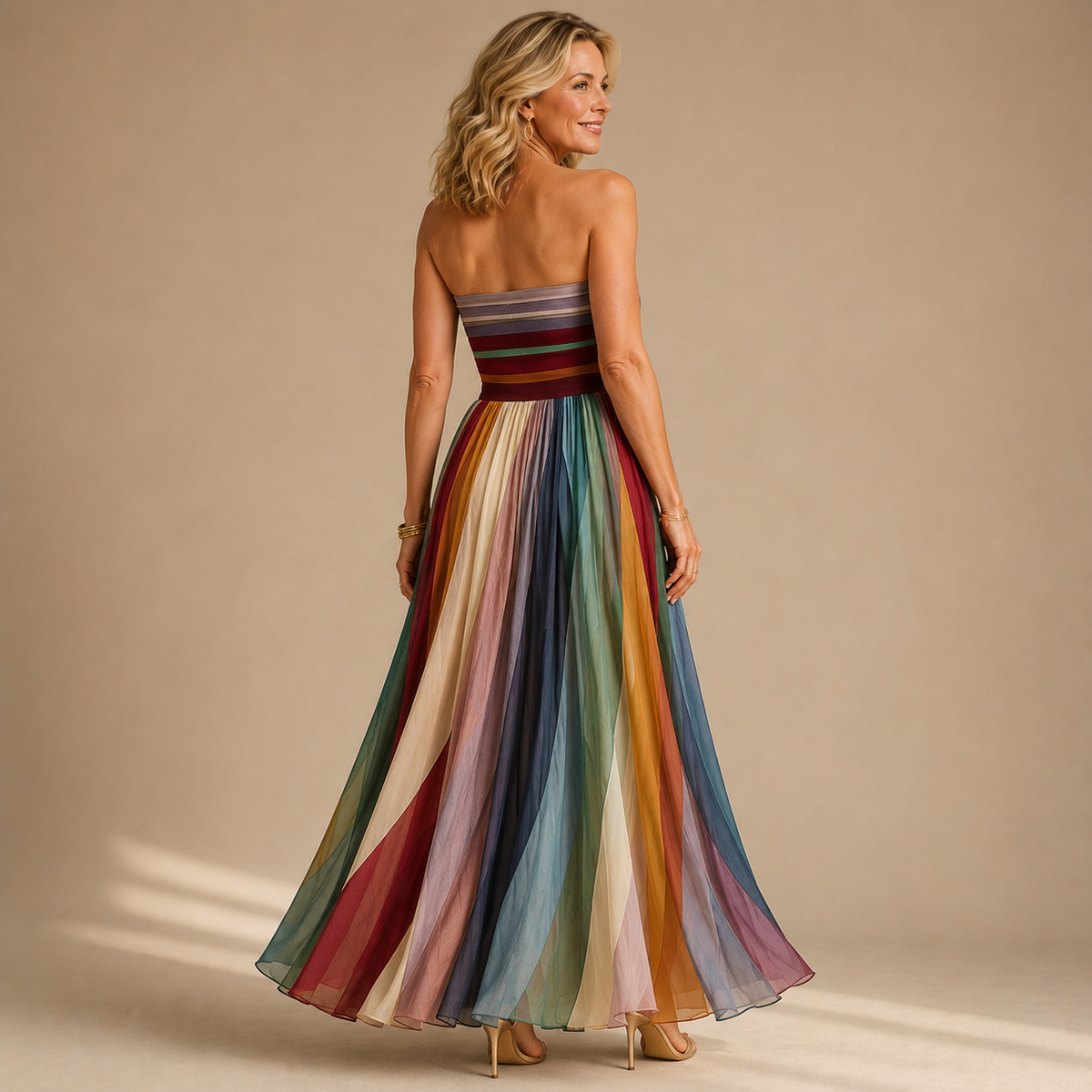 Judith | Colourful Pleated Strapless Maxi Dress