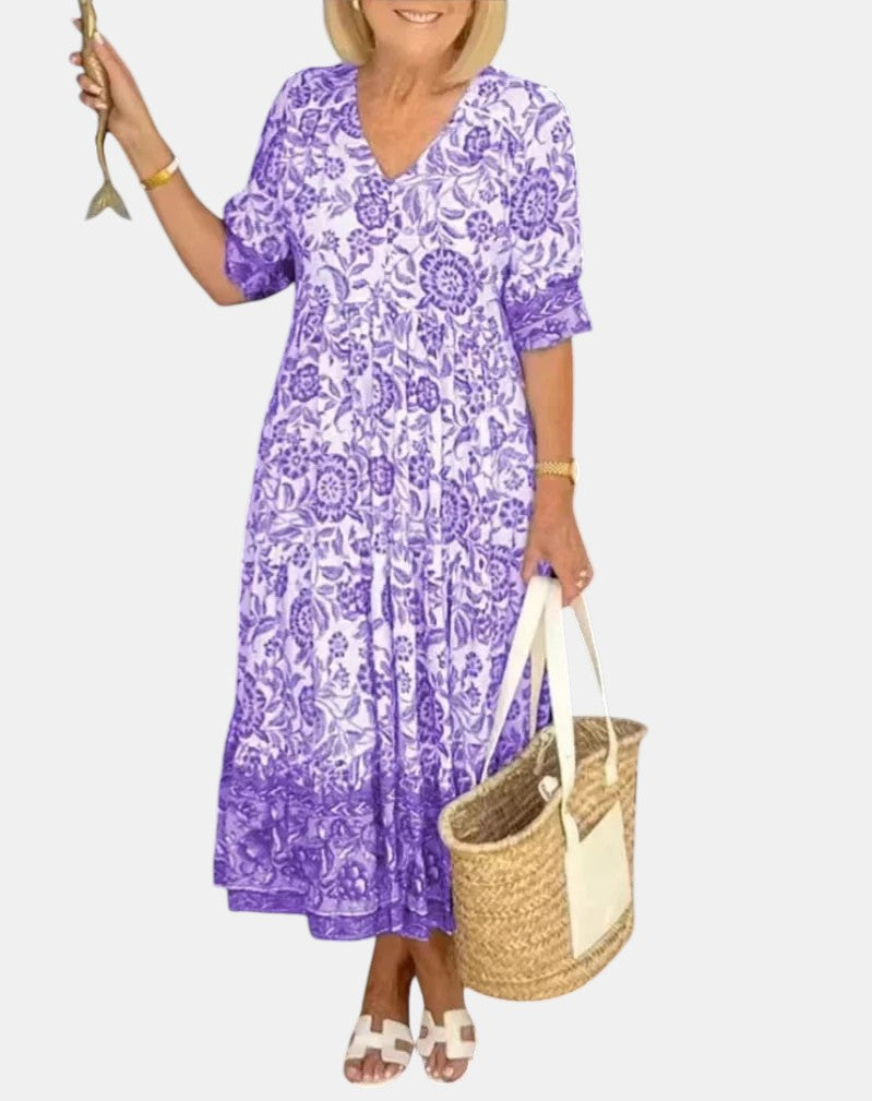 Aria | Elegant Floral Dress With V-Neck