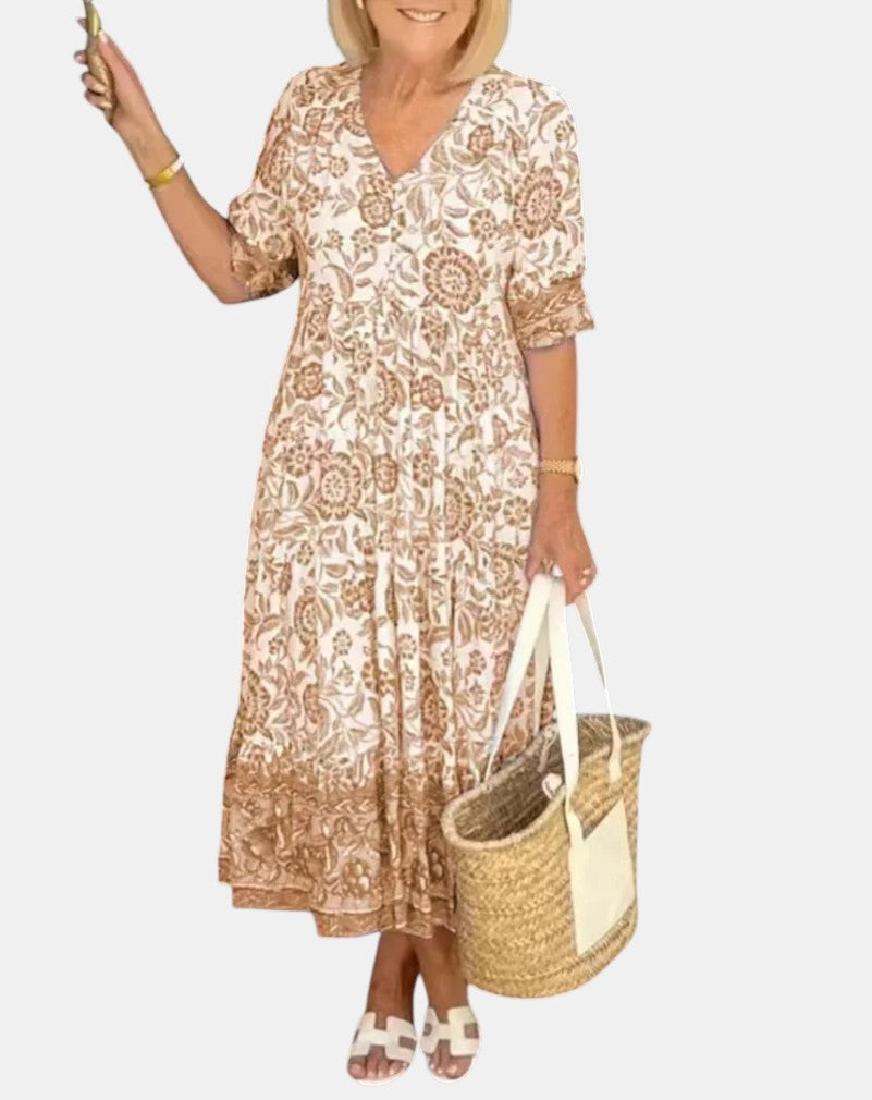 Aria | Elegant Floral Dress With V-Neck