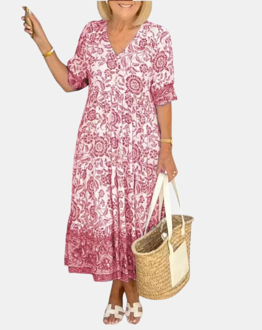 Aria | Elegant Floral Dress With V-Neck
