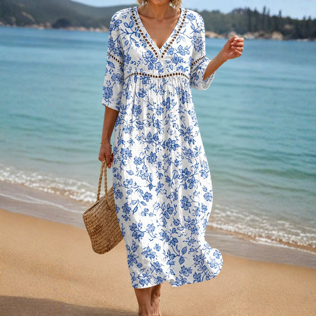 Corisande - Blue Floral Midi Dress