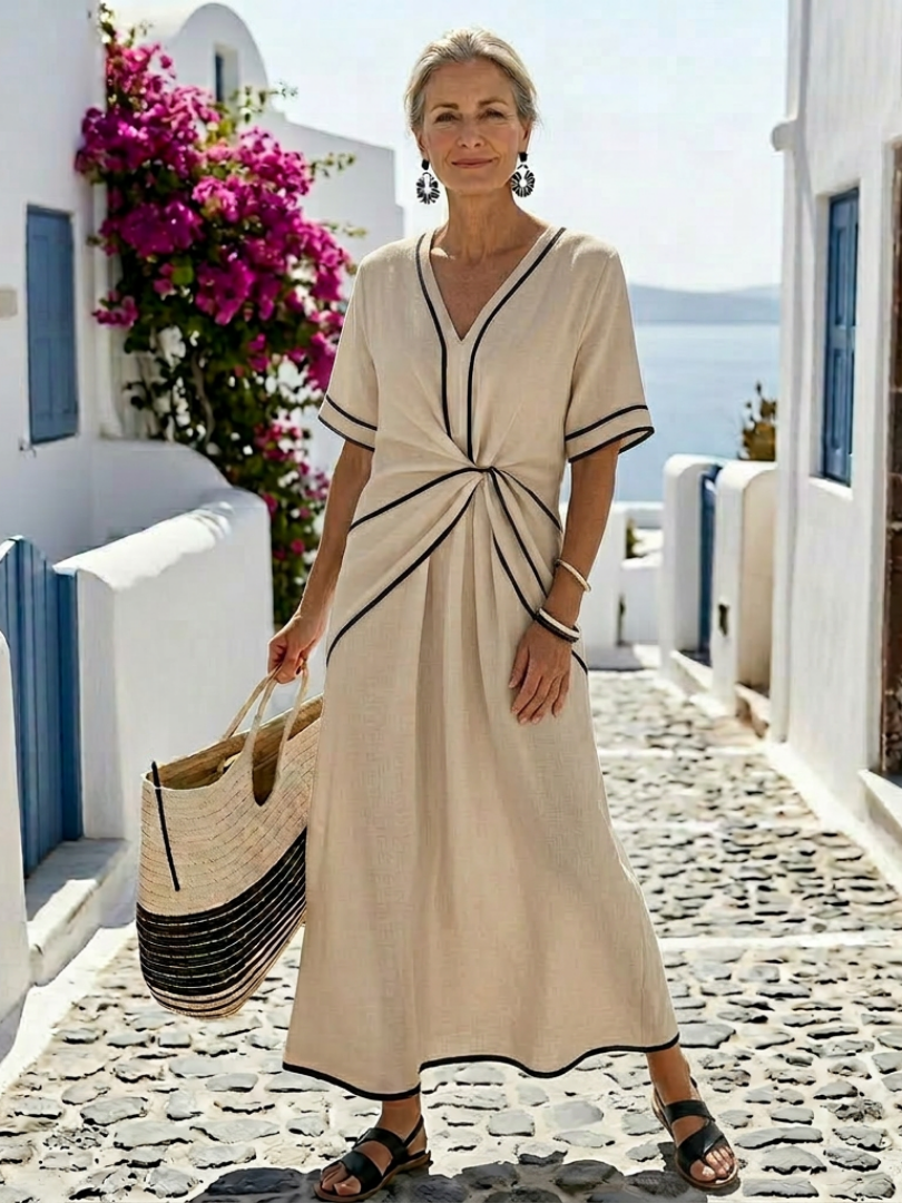 Linnea | Midi dress with short sleeves and gathered V-neck