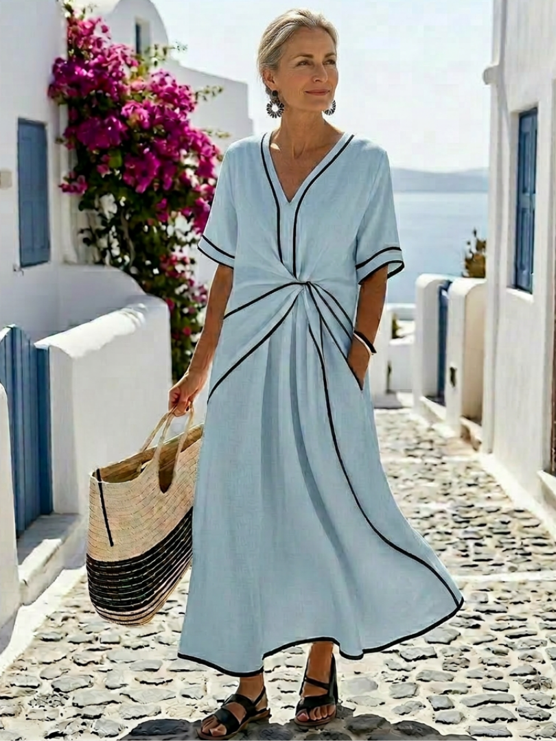 Linnea | Midi dress with short sleeves and gathered V-neck