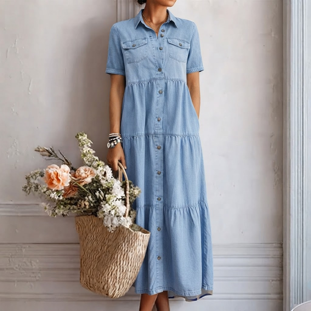 Audrey™ - Denim Print Midi Dress