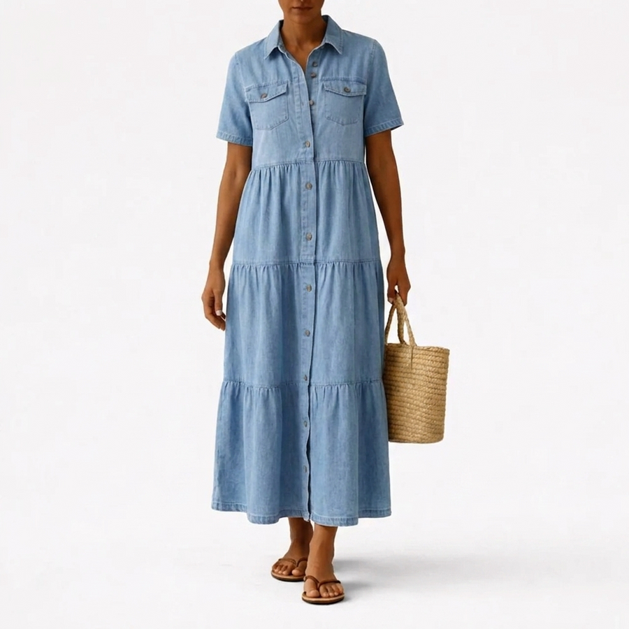 Audrey™ - Denim Print Midi Dress
