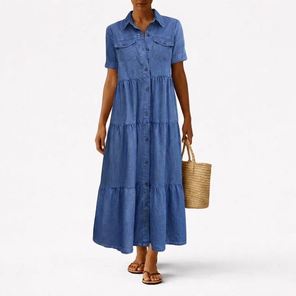 Audrey™ - Denim Print Midi Dress