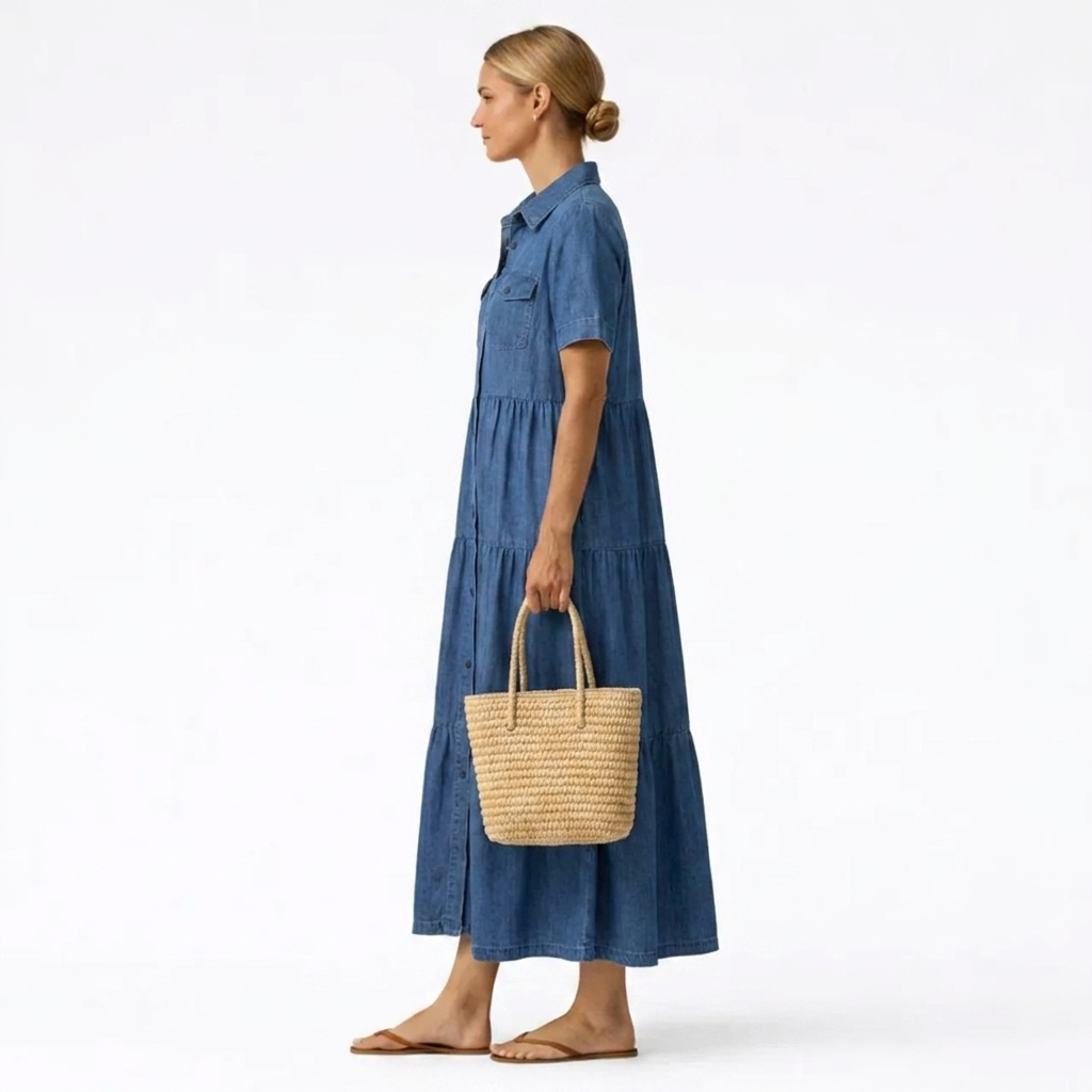 Audrey™ - Denim Print Midi Dress