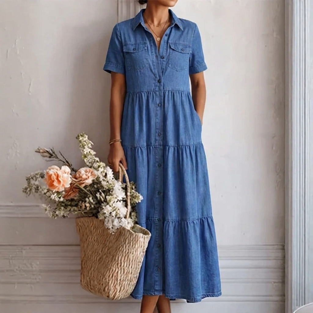 Audrey™ - Denim Print Midi Dress